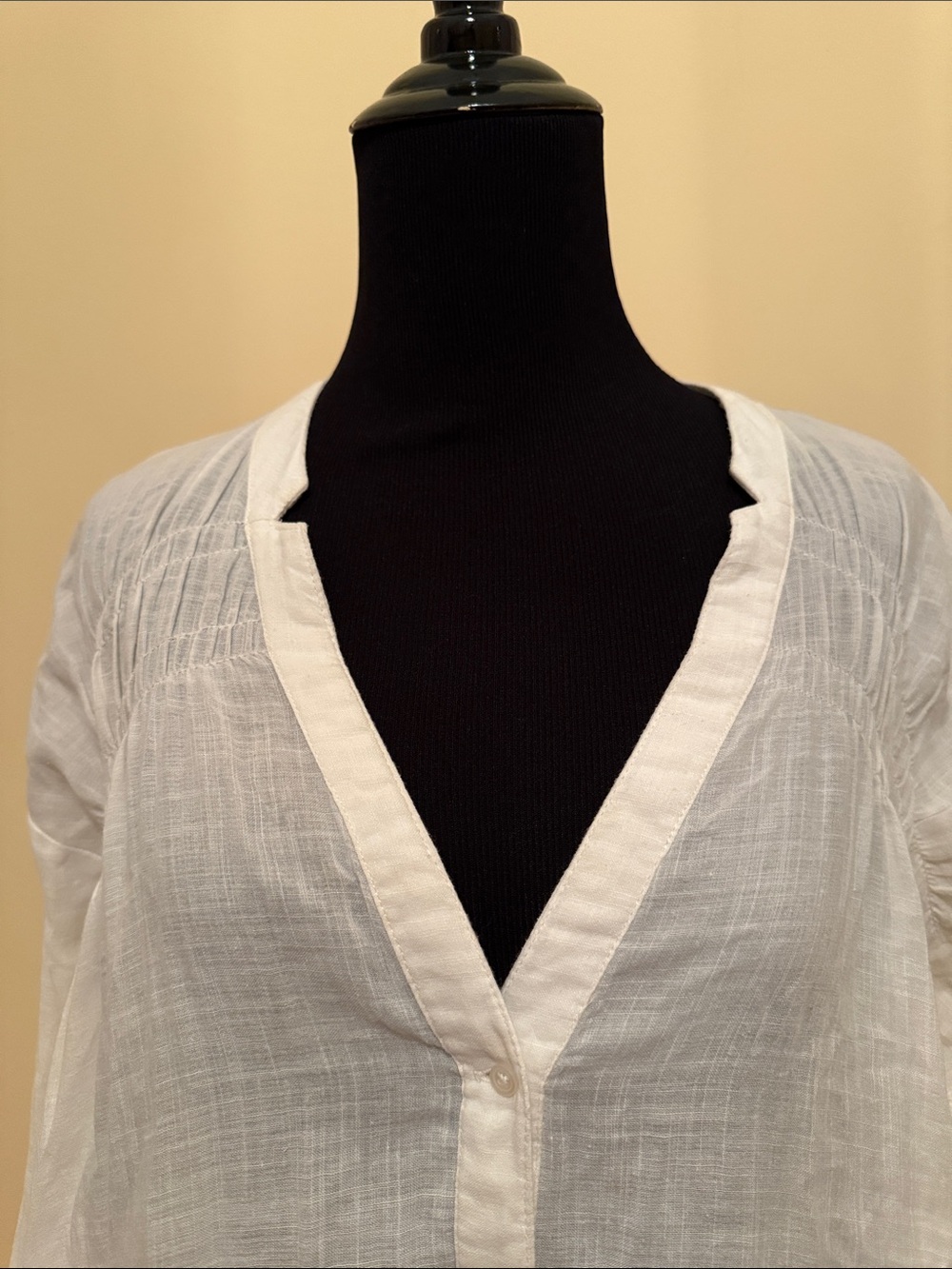Free People Green Gardens White Gauzy Button-Front Tunic w/ Lace Hem Size Small - Picture 4 of 11